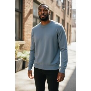 ZARA Blue Cotton Crew Neck Sweater Mens XL dnwr Embroidered Soft Cozy